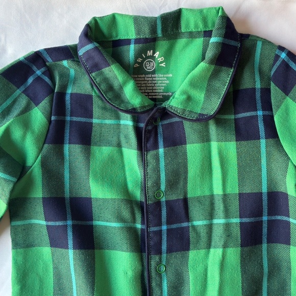 Primary Baby Plaid Footed Pajamas Green Blue Flannel - Picture 3 of 4